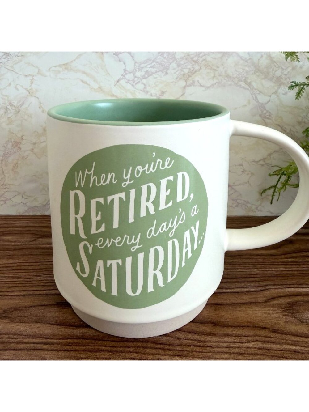 Hallmark Retirement Coffee Mug 16 oz Green "Every Days a Saturday" Coworker Gift
